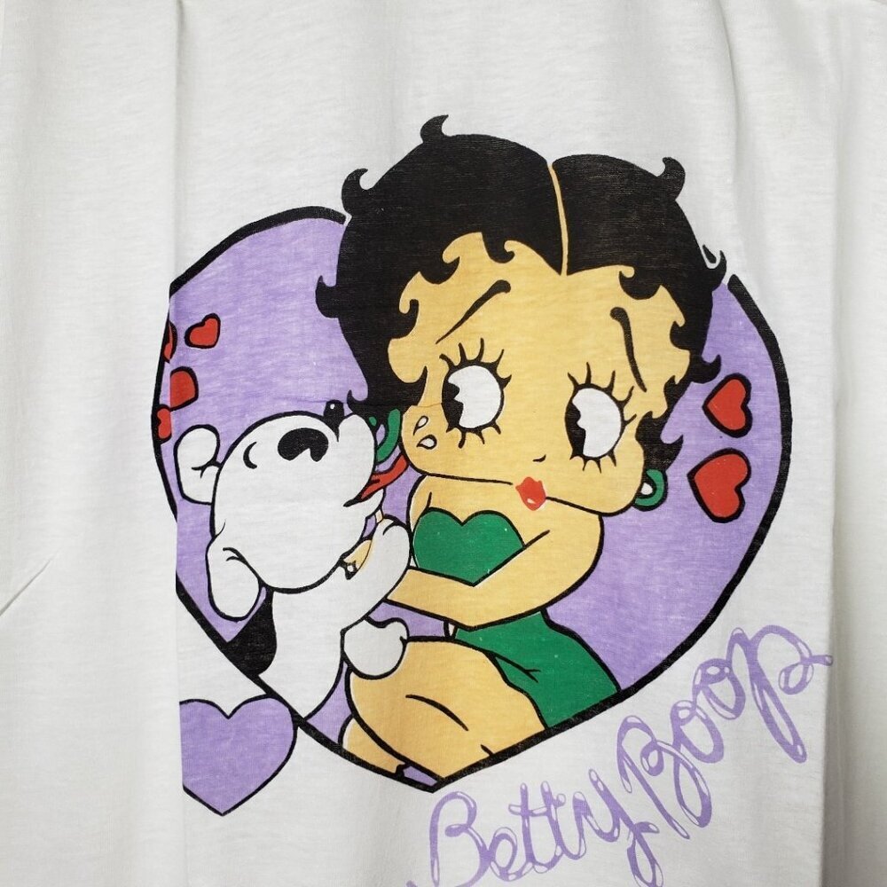 Betty Boop Graphic T-Shirt Cartoon Print Short Sleeve White Large - Picture 5 of 5